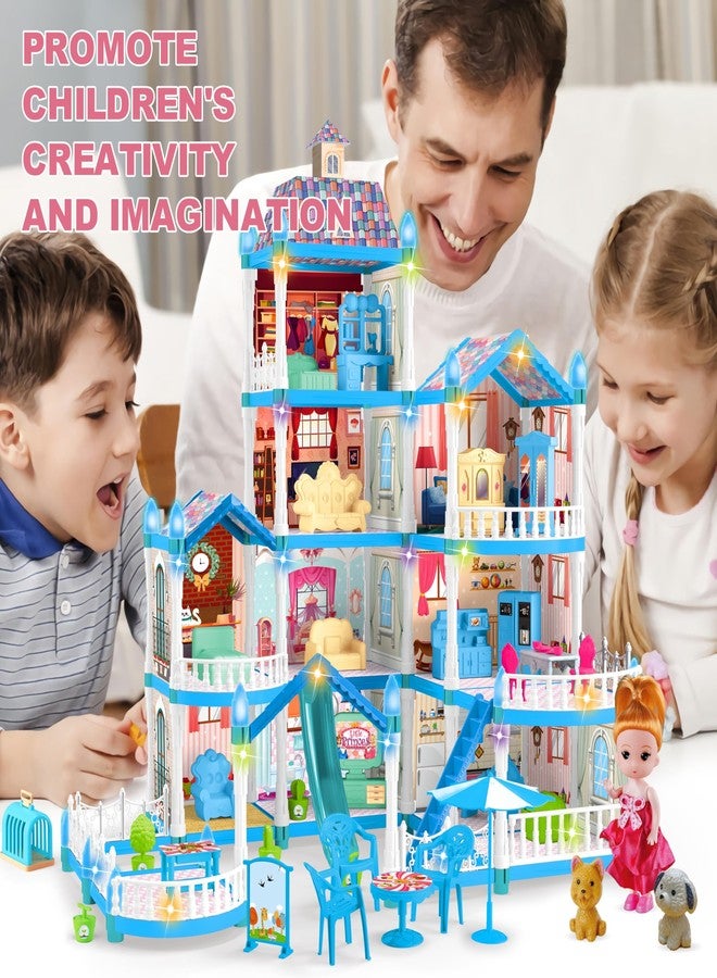 Seifar Doll House for Girls,10 Rooms Blue House Toy with Doll Figures, Puppies, Lights, Furnitures, Accessories, Kids Playhouse Gift for for 3 4 5 6 7 8 9 10 Year Old - Image 5